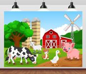 Loccor 7x5ft Fabric Cartoon Farm Animals Backdrop for Kids Birthday Party Red Barn Farmhouse Cow Photography Background Baby Shower Farm Theme Party Cake Table Banner Photoshoot Props