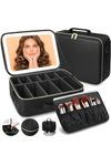 Coslifestore Large Makeup Case with LED Lighted Mirror – Travel Cosmetic Organizer with Adjustable Dividers, Brush Holder & Waterproof Exterior – Professional Beauty Storage Bag for Women (Jet Black)