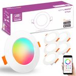 Led Downlights for Ceiling 3 inch 7W for Alexa，Bluetooth Smart Ceiling Spotlights By APP control，Recessed Lights Warm to Daylight White Dimmable - Colour Changing RGB Lights (cutout φ68-85mm) 6packs
