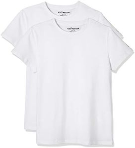 Kid Nation Kids Unisex 2 Packs Cotton Tagless Short Sleeve Crewneck T Shirts White*2(5 Years-6 Years)
