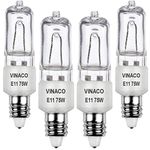 JDE11, E11 Halogen Bulb 120V 75W with 3000 Hours Long Lasting Life, Mini Candelabra Base, JD 75W for for Chandeliers, Pendants, Table Lamps, Cabinet Lighting, Warm White Dimmable, Pack of 4