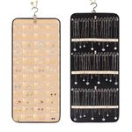 Minicoco 1Pcs Dual-sided Jewelry Organizer Hanging with Metal Hooks,Hanging Jewelry Organizer 48 Pockets and 3 Wave-Shaped Hooks,Jewelry Roll for Earrings,Necklaces (Dual-sided 2colour-48 Pockets)