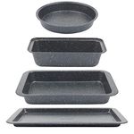 Salter COMBO-8246 Megastone 4 Piece Non-Stick Baking & Oven Tray Set - 27cm 1lb Loaf Tin, 9"Ø/24cm Round Tin, 37cm Baking Tray, 36cm Roaster Carbon Steel, Easy Clean, Oven Safe Up to 220°C