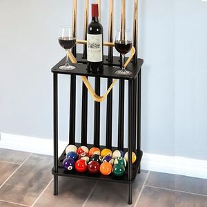 Vrisa Pool Stick Holder Pool Table Accessories Pool Cue Holder Rack Billiard Cue Racks Set Cue Stick Holder Floor Stand Billiard Accessories Wood Billiard Cue Sticks Holds 6 Pool Cue Sticks, Black