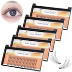 BODERMINCER 10 Root 60pcs 8-10-12-14-16mm Mixed Black Handmade False Eyelashes Natural Long Individual Eyelashes Extension Fake Lashes Makeup Beauty Cosmetic (5 PACKS-9MM)