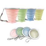 JBER Silicone Collapsible Travel Cup, 4 Pack Silicone Folding Camping Cup with Lids Expandable Drinking Cup for Outdoor Hiking Travel (Olive & Pink & Green & Blue)