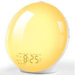 Sunrise Alarm Clock, Wake Up Light, Bedside Night Lamp with Sunrise/Sunset Simulation 14 Colors Atmosphere Lamp, Dual Alarms and Snooze Function, Light Alarm with 8 Natural Sounds and FM Radio