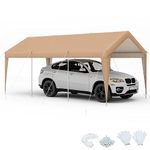 COSTWAY 3mx6m Carport, Heavy Duty Galvanized Car Canopy with Waterproof Tear Resistance Cover, 8 Legs & Ball Bungees, Garage Boat Shelter Party Tent for Outdoor Garden