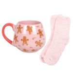 SJ TRADERS Gingerbread Mug and Socks Set, 450ml Capacity Ceramic Coffee Mug with Handle, Novelty Gingerbread Printed Tea Latte Cappuccino Cups, Gift for Your Loved Ones on Christmas (Gingerbread)