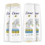 Dove Coconut + Hydration Shampoo & Conditioner for dry hair 355 ml (Pack of 4 : 2 Shampoos + 2 Conditioners)