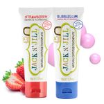 Jack N’ Jill Natural Certified Kids Toothpaste – Fluoride-Free Toddler & Baby Toothpaste with 40% Xylitol, No Sugar, Suitable from 6 Months+, Strawberry & Bubblegum Flavour, Pack of 2 (50g Each)