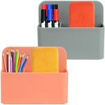 2 Pack Magnetic Dry Erase Marker Holder, Magnetic Pen Holder and Pencil Holder for Fridge, Whiteboard Markers and Magnetic Cup Holder, Locker Accessories for School,Gray and OrangPink