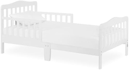 Dream On Me Classic Design Toddler Bed, GREENGUARD Gold, White | Slatted Curved Design, Low to Floor Bed, 2 Safety Guard Rails, Sturdy Wooden Frame, 50 Lb Limit, BSA Verified