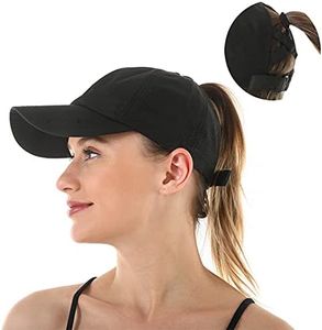 FASHIXD Ponytail Baseball Cap for Women Mesh Quick Dry Baseball Hat with Ponytail Hole, Black, One Size