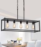 AMZASA Black Farmhouse Chandelier Light Fixtures,5-Lights Rectangular Linear Industrial Island Light for Dining Room Kitchen Office Bar UL Listed