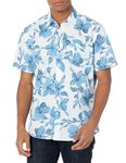 Amazon Essentials Men's Regular-Fit Short-Sleeve Print Shirt, Blue Floral Print, L