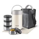 MILTON Glamour Thermosteel Stainless Steel Tiffin Box (4 Containers - 330 ml, 330 ml, 435 ml, 435 ml), White | Vacuum Insulated | Hot & Cold | Leak Proof | Easy to Carry | Anti Skid Bottom