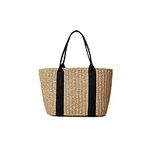 Women Straw Bags Summer Beach Large Tote Bag Handmade Woven Shoulder Crossbody Handbag Makeup Basket Organizer (Khaki, One Size)