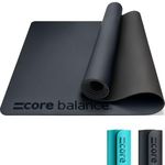 Core Balance Rubber Yoga Exercise Mat Non Slip Extra Wide Heavy Duty with Roll Strap (Black)