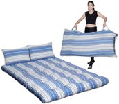 AGLA KADAM Double Bed Mattress (4 x 6 Feet) - Cotton Gadda for Double Bed - Water Resistant, Reversible Design and Foldable Ruyi Mattress for Guests - Blue and White Stripes