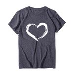 Kmdwqf Floaty Tops for Women UK Blouses for Going Out Friendship Gifts for Women Office Work Women Short Sleeves O Neck Heart Shaped Print Casual Tops Blouse T Shirt Promotion Sale Clearance