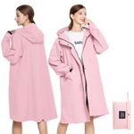 LAMA Womens Long Raincoat, Waterproof Reusable Jackets Hooded Rain Coat with Carry Bag, Ladies Lightweight Raincoat Windbreak Outdoor Coats Pink M