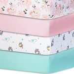 bimocosy Fitted Crib Sheets Girl,Boy 4 Pack, 28''x 52'' Multi Color Available, Breathable & Soft Microfiber Toddler Sheets for Standard Crib and Toddler Mattresses, Floral/Elephant/Pink/Light Green