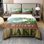 Bass Fish Cotton Duvet Cover Set Double Fisherman Fishing Theme Bedding Set for Kids Teens 3D Pike Fish Comforter Cover Set Farmhouse Nature Wild Animal Bedspread Cover Room Decor with 2 Pillow Case