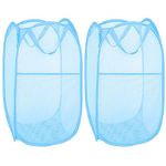 Larpur Pack of 2 Pop up Laundry Hampers, Collapsible Laundry Baskets, Portable Mesh Clothes Hampers for Kids Room, College Dorm, Bathroom, Foldable Hamper with Carry Handles, Sky Blue