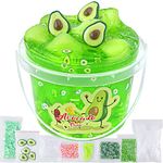 Clear Slime, Green Avocado Clear Jelly Cube Glimmer Crunchy Slime with 8 Add-ins, Stress Relief Toy, Kids Party Favors, Birthday Christmas New Year Easter Gifts for Girls and Boys Age 6 7 8 9 10+