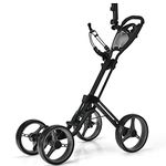 Tangkula Golf Push Pull Cart, Lightweight Aluminum Collapsible Golf Push Cart with 4 Wheels, Golf Cart w/Upper/Lower Bracket, Umbrella & Cup Holder, Golf Trolley with Scoreboard Storage & Foot Brake