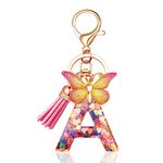 EnigmaDrops Alphabet Initial Letter Keychain or Keyring with Butterfly Tassel Pendant, Pink Resin Cute Keyring Petals Charm for Women Girls Purse Bag Handbag Luggage Travel Decoration