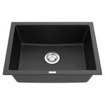 Carysil Quartz Titanium Max Plus Series Single Bowl Kitchen Sink, Real Stone Finish, 304 Waste Coupling, Noise Reduction with Sloping Drain, 24x18x8 inches, Nera