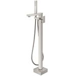 Aolemi Brushed Nickel Freestanding Bathtub Faucet Floor Mount Tub Filler Single Handle Brass Tap with Handheld Shower and Swivel Mixer Spout