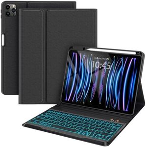 Keyboard Case for iPad Pro 12.9 inch Compatible for iPad 12.9-inch 2022/2021/2020 (6th/5th/4th Gen) with Pencil Holder,Smart Folio Tablet Cover with 7 Color Backlit Detachable Wireless Keyboard