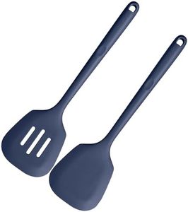 U-Taste 34.5cm Cooking Turners: 315℃ Heat Resistant Solid & Slotted Silicone Spatula Flipper, 9.5cm Wide & Large Rubber Kitchen Utensil for Nonstick Cookware (Midnight Blue, 2 PCS)