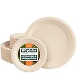 HAAGO Sugarcane Bagasse Plates Set - Eco-Friendly, Biodegradable & Compostable for Dinner and Starter/Dessert | Perfect for Outdoor Events, Weddings, BBQs & Garden Parties (180 Pack)