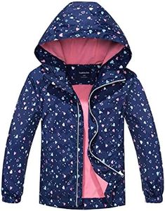 MGEOY Girls Rain Jacket Lightweight Waterproof Hooded Cotton Lined Raincoat Windbreaker for Kids Navy 5/6