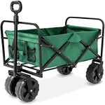 Best Choice Products 36in Collapsible Folding Utility Wagon, Multipurpose Indoor Outdoor Mobile Cart for Garden, Beach, Park, Shopping w/ 360-Degree Wheels, Adjustable Handle, 150lb Capacity - Green