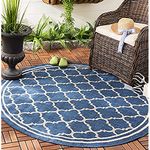 SAFAVIEH Trellis Rug for Indoor & Outdoor - Courtyard Collection, Short Pile, in Navy and Beige color, 160 X 160 cm