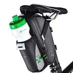 ROCK BROS 1.6L Large Bike Saddle Bags with Water Bottle Pouch Waterproof Bike Bags Under Seat Pack for Mountain Road Bicycles Storage Repair Kit Tools Gear