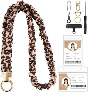 Scrunchie Lanyard for Id Badges, Retractable Teacher Lanyards Black Stretchy Scrunchie Lanyard with Id Holder for Women (Leopard Print)