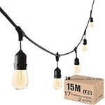 Festoon Lights Outdoor LED Mains, 15 Meters Garden String Lights 15 E27 Waterproof Sockets, 17pcs LED Shatterproof Patio String Lights for Garden Party Wedding Backyard