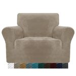 MAXIJIN Thick Velvet Chair Covers for Armchairs Super Stretch Non Slip Sofa Cover 1 Seater Dogs Cat Pet Living Room 1-Piece Elastic Couch Protector Chair Slipcover with Arms (1 Seater, Khaki)