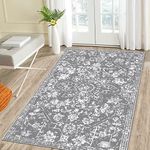 Pauwer Vintage Area Rug 3x5, Non-Slip Non-Shedding Distressed Entry Throw Rug, Indoor Accent Rug Washable Low-Pile Floor Carpet for Door Mat Entrance Kitchen Bedroom Living Room,(3'x5', Grey)