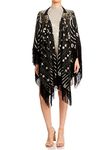 Anna-Kaci Womens Oversized Gatsby Hand Beaded Fringed Sequin Evening Shawl Wrap, Black+Gold, Onesize