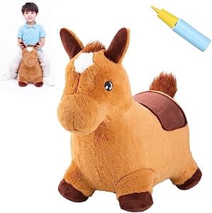 INPANY Bouncy Horse for Toddlers - Plush Brown Bouncing Horse Hopper, Ride on Animal Toys for Girls Boys, Outdoor Indoor Inflatable Horse Gifts - Plush Covered (Include Pump)