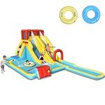 HONEY JOY Inflatable Water Slide, Double Slide Giant Water Park Bounce House w/Climbing, Splash Pool, Blow Up Water Slides Inflatables for Kids and Adults Outdoor Backyard(Without Blower)