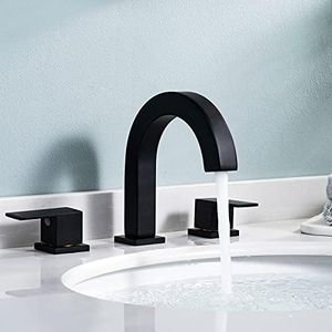 KES Black Bathroom Faucet 3 Hole Widespread Bathroom Faucet 8 Inches cUPC Certified Lead-Free Brass Bathroom Sink Faucet with Supply Hoses, L4318LF-BK