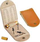 Portable Cribbage Board Game Set, Foldable Leather Travel Cribbage Games Board with 4 Metal Cribbage Board Pegs, 1 Mini Cribbage Board, 2 Track 1 Storage Slot for Adults Outings Or Camping